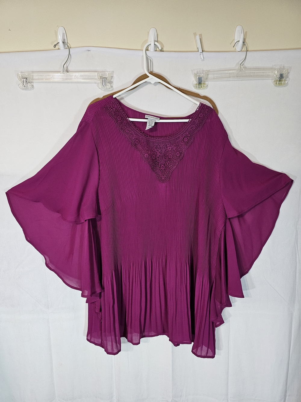 Catherines Magenta Pleated Lace-Trim Flutter Sleeve Tunic - Picture 5 of 6